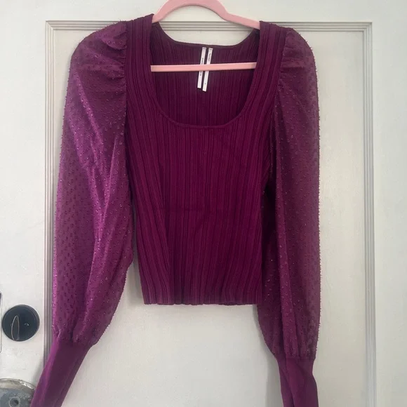 Anthropologie Purple Puff-Sleeve Shimmer Sweater Small - Picture 3 of 8
